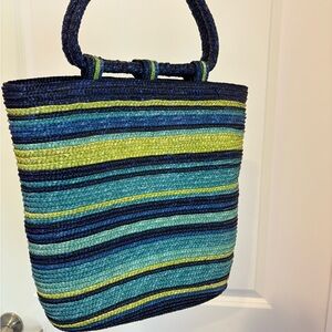 Blue woven straw tote bag 🌊💙✨